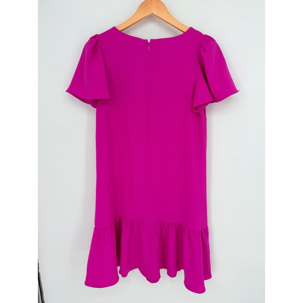 DKNY Dress 6 Raspberry Pink Flutter Sleeve Flounce Hem Barbiecore Party Dress - Picture 2 of 9